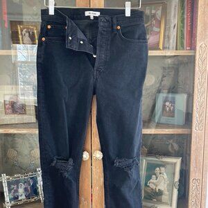 NWT Re-Done 90's High Rise Ankle Crop Jeans in Faded Black Destroy